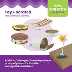 Catstages Scratch N Hunt Spring Toy, Two-in-One Cat Scratcher and Ball Puzzle Game with Feather Spring Toy, Blue
