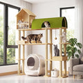 Wood Cat Tree Tower for Automatic Litter Box, 60.2'' Tall Cats Tree with Cat Tunnel, Cat Tower for Indoor Cats Large Adult, 4-Level Solid Wood Cats Furniture with 18Pcs Scratching Post, House