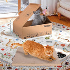 27.6'' Cardboard Cat Scratcher Bed - Extra Large Scratching Couch for Indoor Cats - Lounger Scratch Box with Cat Teaser Wand Toy and Catnip