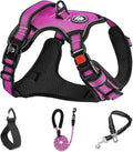 NESTROAD No Pull Dog Harness,Adjustable Oxford Dog Vest Harness with Leash,Reflective No-Choke Pet Harness with Easy Control Soft Handle for Large Dogs(Large,Fuchsia Pink)