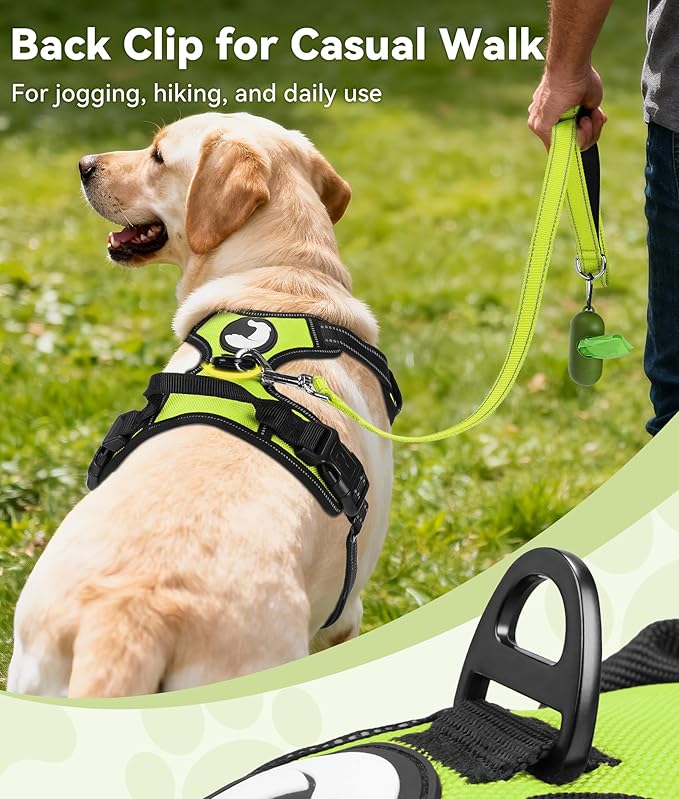 Joytale No Pull Dog Harness for Small Dogs, Reflective Pet Vest with Front Clip, Adjustable Soft Padded Harnesses with Easy Control Handle for Training and Walking, Green, S
