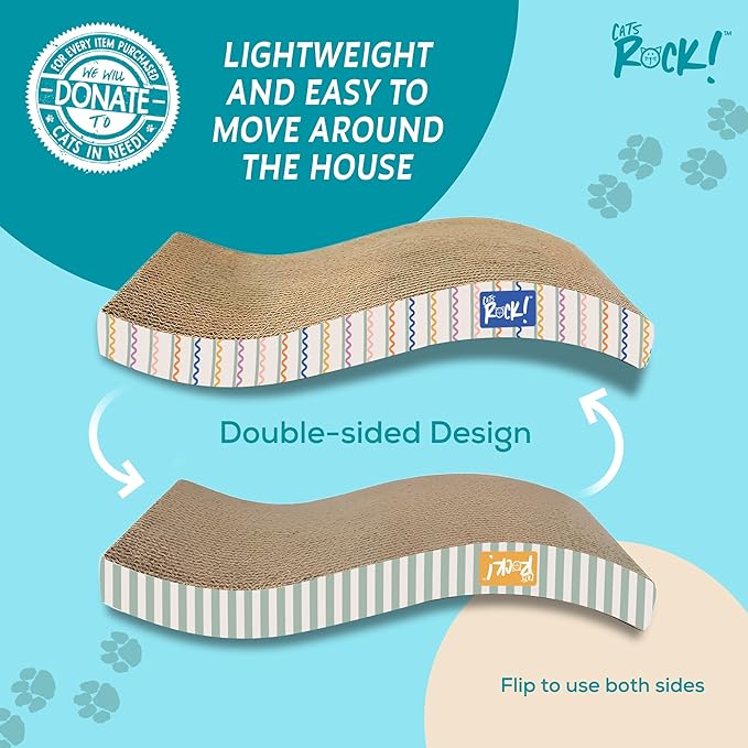 Cats Rock Scratching Board for Indoor Cats, Corrugated Cardboard Cat Scratcher with Catnip, Double-Sided Scratch Pad, Wave Scratcher Colorful Leopard Design (Pack of 2)