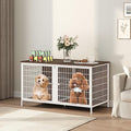 Dog Crate Furniture for 2 Dogs, 43.3" Dog Kennel with Removable Divider, Heavy Sturdy Dog Furniture Style Double Cage for Small Medium Dogs, Indoor Pet House End Table, White and Walnut