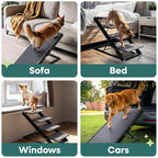 2-in-1 Metal Dog Ramp/Stairs, Dog Ramp for Bed, Couch and Car, Nonslip Carpet, Wheels, up to 250lbs, Outdoor Indoor, (40" Lx17 W) 19" to 25" Adjustable Height, for Small Medium Large Pets