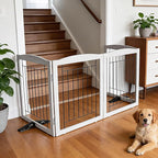 Dog Fence Indoor,Dog Gate Indoor for Doorway pet gate -2-Panel Freestanding, Hallways, House or Stairs -40x24-Inch Retractable Foldable Expandable Wood Pet by SFJC (Grey) ﻿