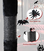 Gothic Cat Tree Tower with Coffin Cat Bed for Indoor Cats, Halloween Spooky Cat Scratcher,Goth Cat Tree with Sisal Scratchig Post and Spider Dangling Toys,Black with Red