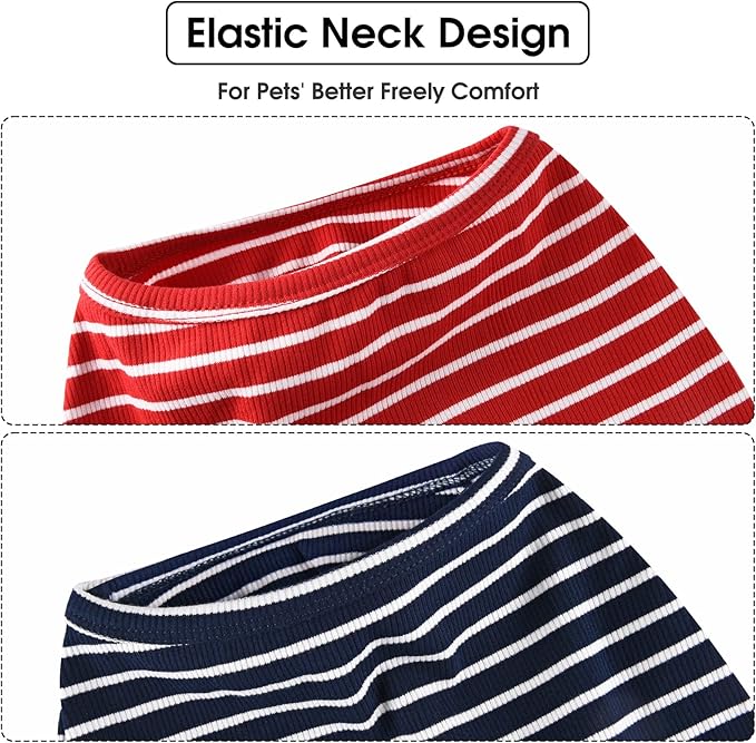 Koneseve Dog Shirt Vest Lightweight Stretchy Dog T-Shirts Soft Cool Shirts Sleeveless Stripe Vests Breathable Clothes for Puppy Kitty Cats Small Medium Large Dogs 2 Pack Red + Blue [ 2XL ]