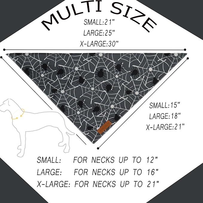 Realeaf Halloween Dog Bandanas 2 Pack, Spider Web Ghosts Bibs, Triangle Reversible Fall Pet Scarf, Premium Durable Fabric, Adjustable Fit (Halloween, Large)