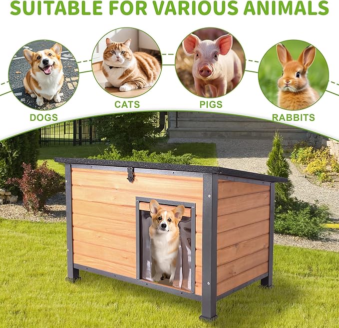 Dog House Outdoor Weatherproof, Sturdy Large Breed Doghouse Anti-Chewing Iron Frames Wood Houses, Dog Shelter for Indoor Puppies, Cats