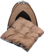Winsterch Cat Bed Cave for Indoor Cats, Small Pet Tent Cave for Cats, Kittens, and Small Dogs, Warming Cat House with Removable Washable Cushion (18.5'‘ x 18.5’' x 15.8'', Brown)
