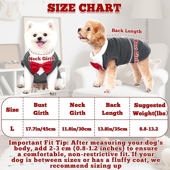 Dog Suit with Bow Tie Pet Tuxedo for Small Medium Dogs Cats Formal Clothes Puppy Outfits for Halloween Wedding Birthday (Grey, Large)