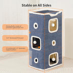 Cat House, Cat Beds for Indoor Cats, 3-Story Cat Condo Cube with Scratch Pad and Fluffy Ball Hanging, Multi-Level Cozy Hideout Center Ideal for Small/Medium Cats