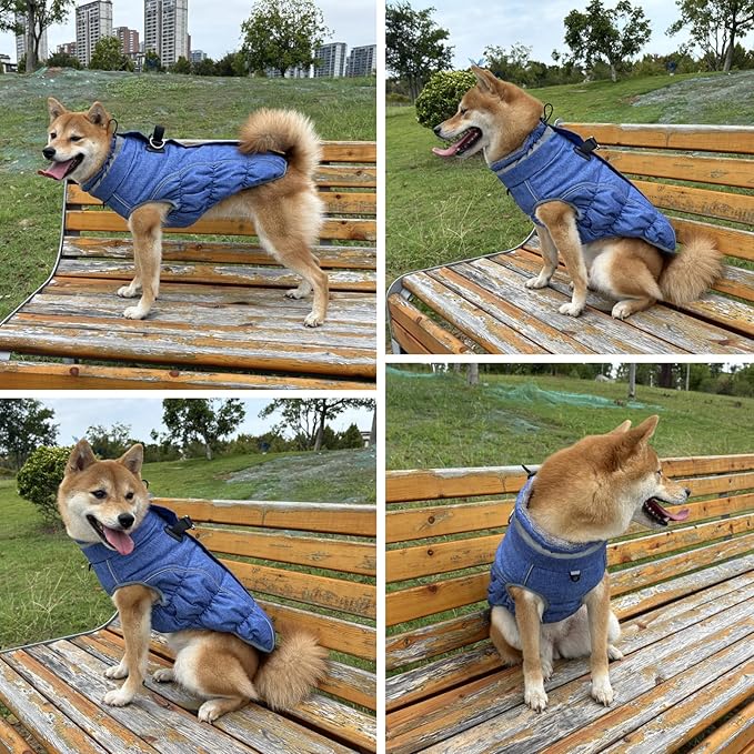 Malier Dog Coat, Reflective Dog Jacket Waterproof Windproof Puppy Cold Weather Coats with Harness Built in, Winter Extra Warm Pet Coat Fleece Vest for Small Large Pets and Puppy (Blue, X-Large)