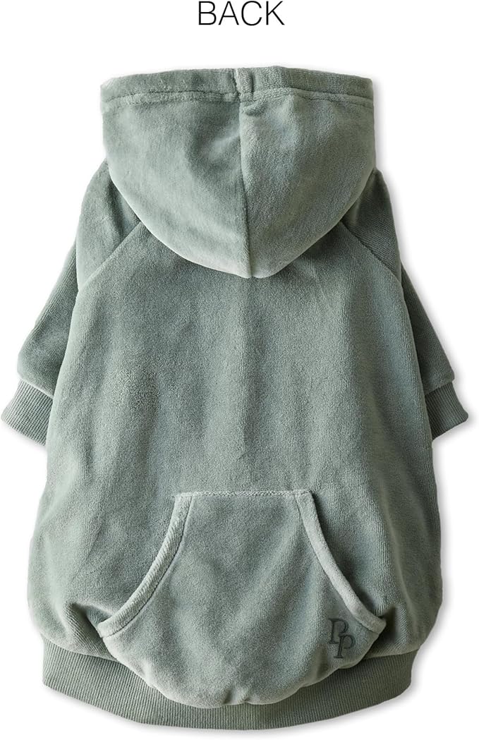 Cooper II Organic Cotton Velour Dog Hoodie Pet Coat for Small, Medium and Large Dogs, Sage, XXX-Small (up to 5lbs)