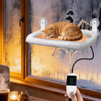 L&W BROS. 2PC Cat Heated Window Perches with Adjustable Thermostat & Timer – Dual Hammocks with Strong Suction Cups, Easy-to-Clean Warm Beds for Multi-Cat Homes, Holds Up to 50lbs Each (M 2PC)