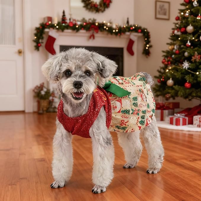 Dog Christmas Outfit Cute Dog Christmas Dress with Bowknot Tulle Puppy Clothes for Small Medium Dogs Cats Boys Girls Pet Costume