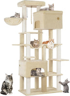 Cat Tree, 78.7" XXL Cat Tree with 10 Scratching Posts, 2 Caves, 2 Hammocks, Large Platform, Cat Brushes, Basket, Heavy Duty Cat Tree for Maine Coons, Large Cats, Beige MS20018YL