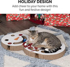 Furhaven Scratching Pad Ball Track Cat Toy w/ Catnip for Indoor Cats - Giant Snow Man Holiday Corrugated Busy Box Scratcher - White, One Size