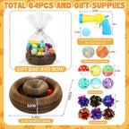 Zopeal 64 Pcs Easter Cat Toy Gift Set Magic Cat Scratcher Board Ball Launcher Gun Crinkle and Yarn and Plastic Bell Ball Kitten Toy with Bow for Pet Interactive Engaging Gift(Organ Shape)