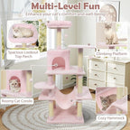Tangkula 58 Inch Pink Cat Tree, Multi-Level Cat Tower with Sisal Scratching Posts, Padded Top Perch, Condo & Hammock, 3 Hanging Balls, Jumping Platforms for Indoor Cats (Pink)