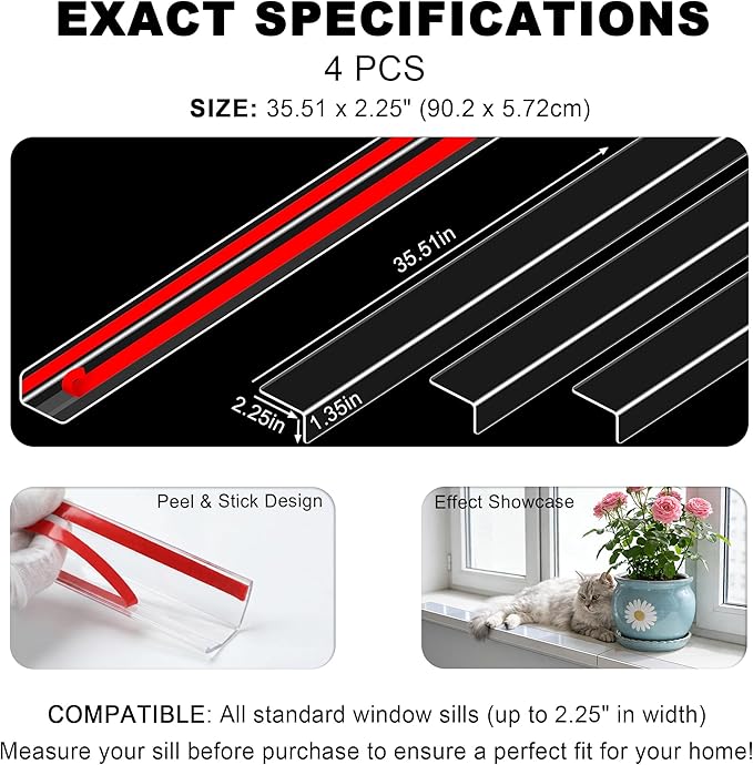 Ultra Clear Window Sill Protector - Scratch & Chew Proof Pet Guard for Dogs & Cats, Easy Install Transparent Ledge Cover, No Residue