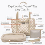 Cleverpup Transit Tote Dog Carrier for Small Dogs up to 8 lbs, 16x11x8 Soft-Sided 4-Pc Set with Waterproof Base, Plush Insert, Food Pouch, Mesh Head Opening - Small, Checkerboard