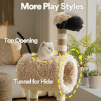 ZEZE Tunnel Cat Tree Condo for Indoor Cats, Animal-Themed Cat Tower with Cozy Tunnel Hideout, 3 Sisal Scratching Posts, Hanging Ball Toy, Thick Base (Sheep)