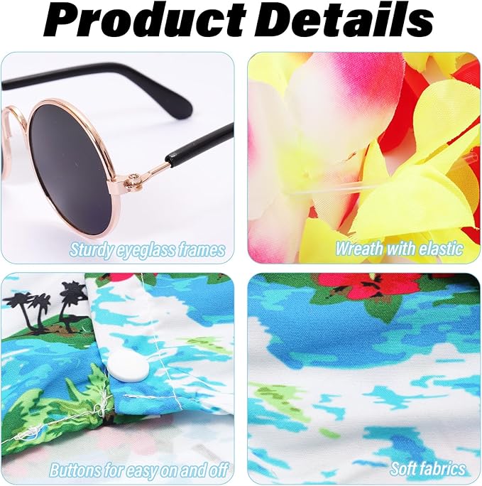 3 Pcs Dog Hawaiian Costume Set Includes Shirt Sunglasses Wreath Dog Outfit Pet Costume for Small Medium Pet Party Summer