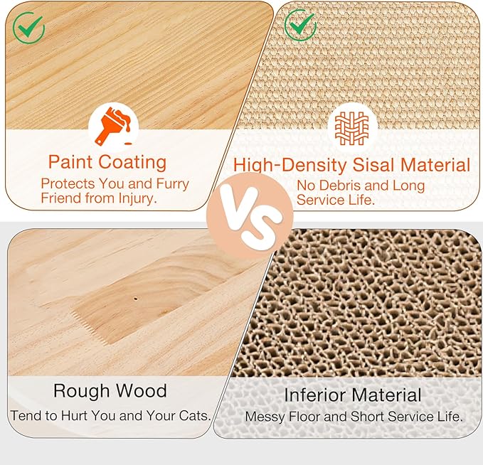 Oval Sisal Cat Scratcher with Ball Track - Woven Sisal Scratching Pad & Interactive Cat Toy, Wooden Track with 3 Toy Balls for Indoor Cats, No Assembly Needed