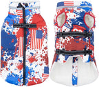 Mklhgty Large Dog Coat with Harness Built-in, Waterproof Reflective Fleece Lined - Warm Windproof Winter Jacket with Back Zipper, Cold Weather Snow Dog Coats - American Flag - XL
