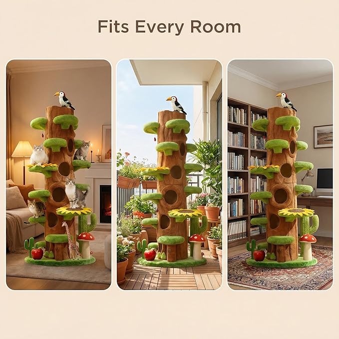 RPZ Cat Tree for Indoor Cats Large Adult, 90-Inch Luxury Cat Tree Paradise with Hiding Spaces, Multi Level Cat Tower for Multiple Cats, Extra Tall Cat Tree for Indoor Cats