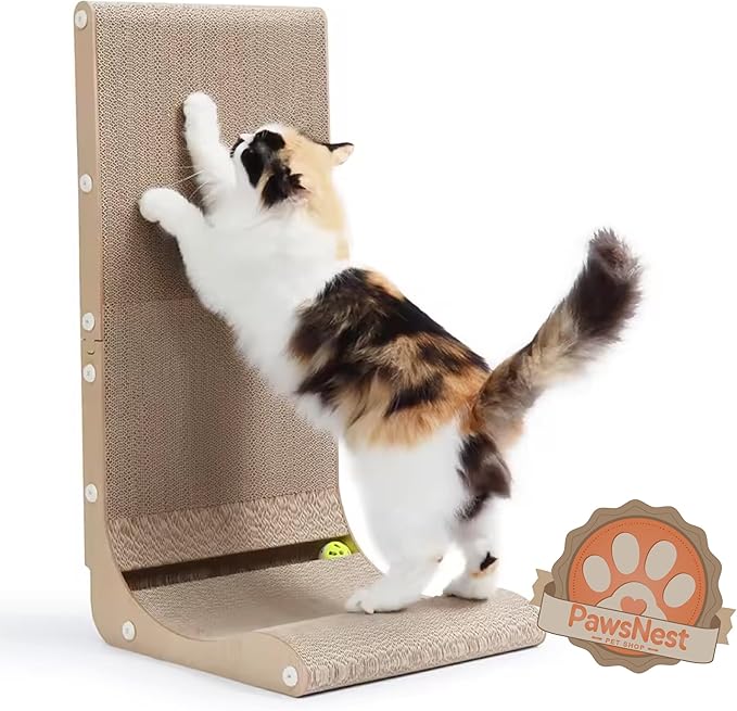 Paws NEST Cat Scratcher, 27.5 Inch L Shaped Cat Scratcher, Eco-Friendly for Indoor Cats, Includes Ball Toy & Premium Catnip, Non-Toxic, Easy Assembly