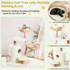 Erinnyees 54" Real Wood Cat Tree for Indoor Cats, Modern Boho Cat Tower with Woven Basket Beds, Natural Branch Scratching Post, Luxury Cat Condo Furniture, White