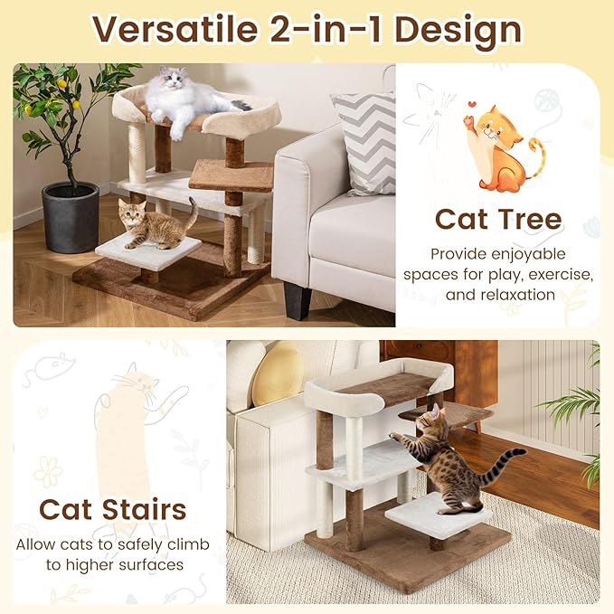 PETSITE 28-inch Small Cat Tree, Multi-Level Modern Cat Tree Tower with Sisal Scratching Posts, Multiple Jumping Platforms, and Soft Spacious Top Perch, Ideal for Elder Cats