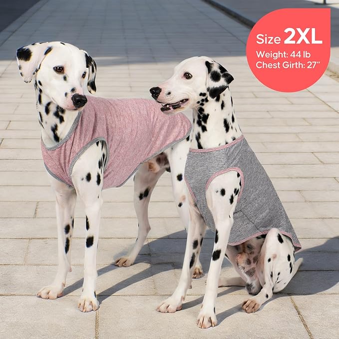 KYEESE 2Pack Dog Shirt, Lightweight Sun Protection Sleeveless Dog T Shirts for Medium Large Dogs Girl, Breathable Pet Reflective Tank Top Summer Dogs Clothes for Outdoor Walking, Pink+Grey, 2XL