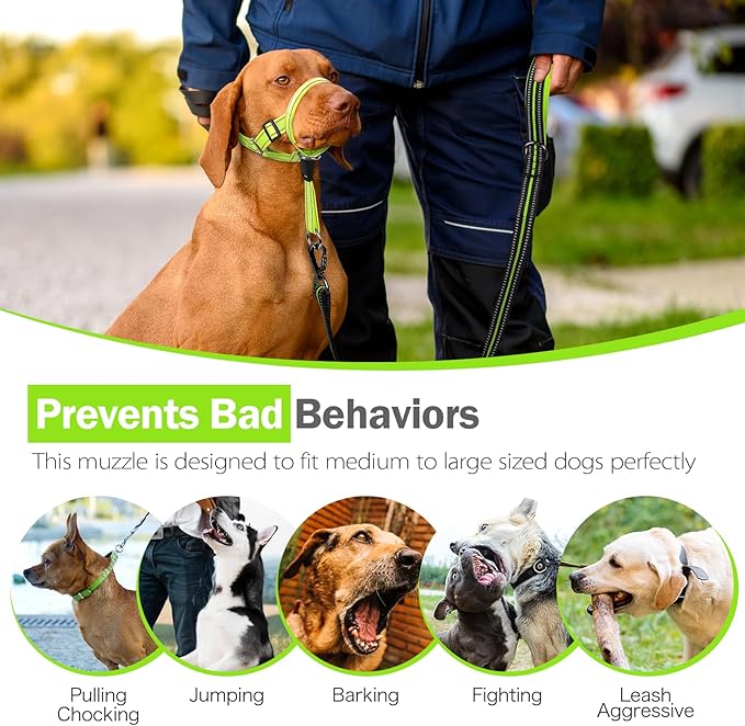 Weesiber Soft Dog Head Collar - Adjustable Dog Head Harness, Padded No Pull Head Halter Collar with Reflective Safety Strip for Training and Walking(Green,M)