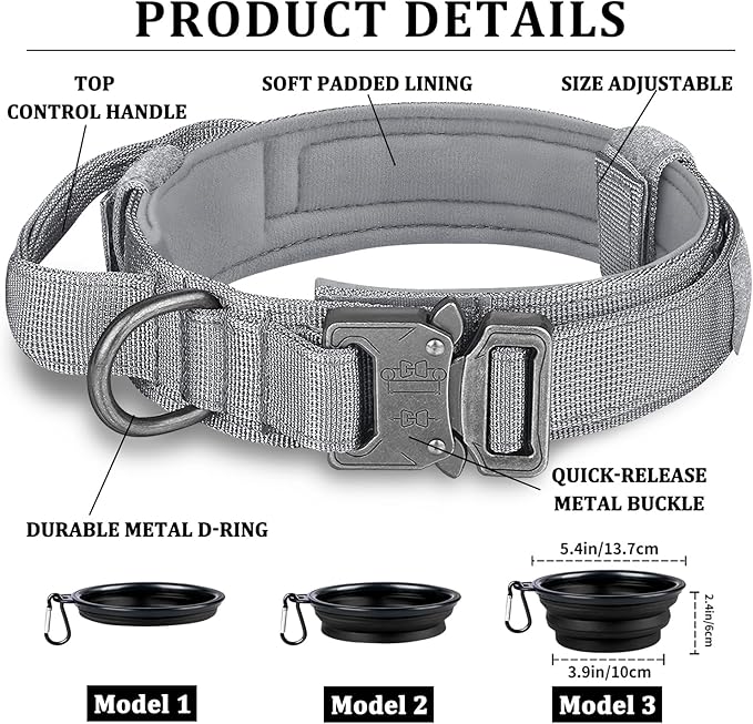 COOYOO Dog Collar,3 Piece Set Tactical Dog Collars, Adjustable Military Training Nylon Dog Collar with Control Handle and Heavy Metal Buckle for Medium and Large Dogs
