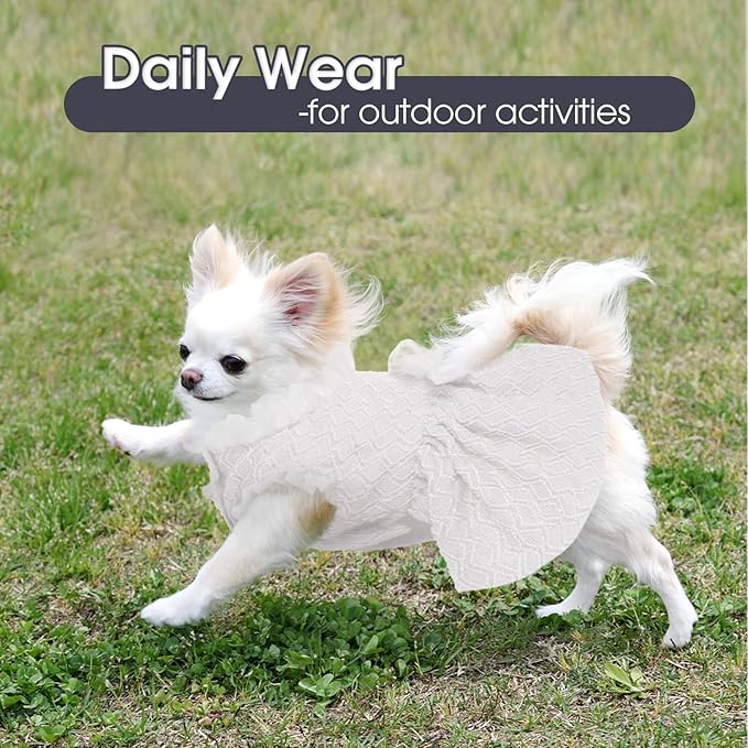 Kuoser Dog Dress, Cute Dog Dresses for Small Dogs Girl Elegant Puppy Tutu with Bow-Knot, Doggie Princess Costume Pet Outfit for Birthday Party Christmas Halloween Wedding, White S