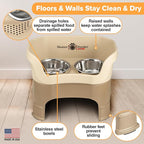 Neater Feeder Deluxe Mess-Proof Elevated Dog Bowls for Large Dogs (40+ lbs), 2 Height Adjustable (14.5” & 17.5”) No-Spill Raised Dog Bowl Stand, Stainless Steel Food Bowl Set, Made in USA, Cappuccino