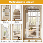 78.8" Extra Tall Cat Gate, 28.3-33" Wide Dog Door, Pressure Mounted Easy Walk Through Safety Metal Pet Gate for Doorway, No Drilling Cat Proof Gate (White)