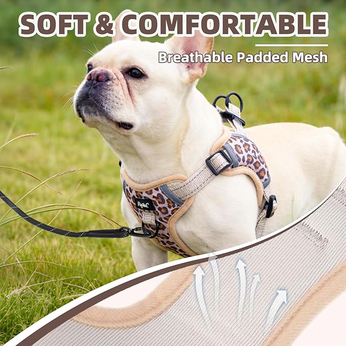 PUPTECK No Pull Dog Harness Small Sized Dog, Adjustable Reflective Escape Proof Easy Control, Comfortable Soft Padded Step in Pet Vest Harness, Brown Leopard, S