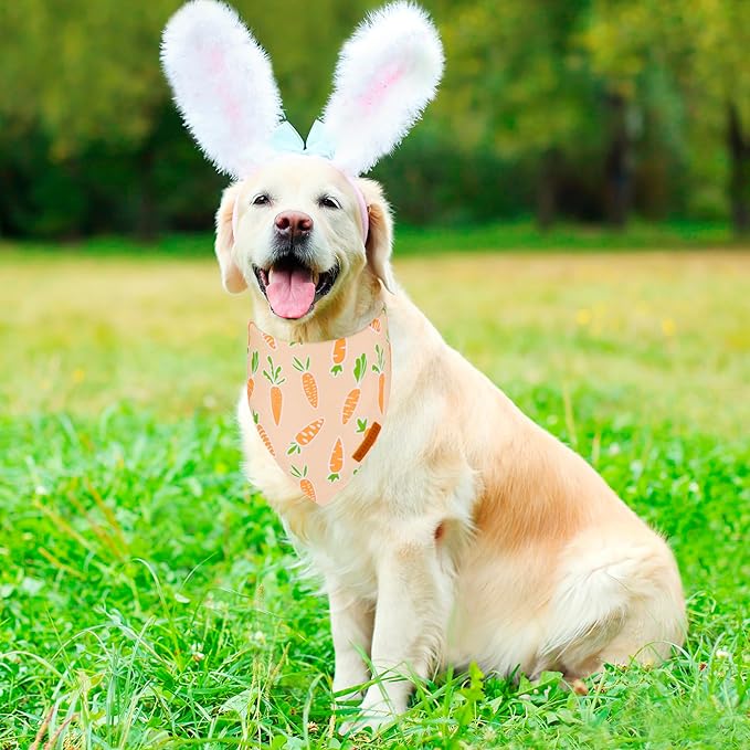 ADOGGYGO Easter Dog Bandanas, Rabbit Carrot Pet Scarf, Multi Size Offered, Orange Blue Easter Bandana for Extra Large Dogs Pets (X-Large)