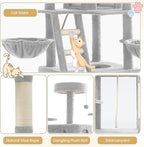 75" Cat Tree Large Cat Tower Condo w/Multi-Level Scratching Post Cat Stairs for Indoor Cats (Light Grey)