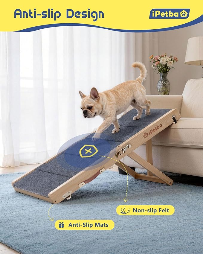 Dog Ramp for Couch & Bed - Joint & Spine Support with Gentle Incline for Small Dogs, Adjustable, Anti-Slip & Foldable, Up to 35 lbs