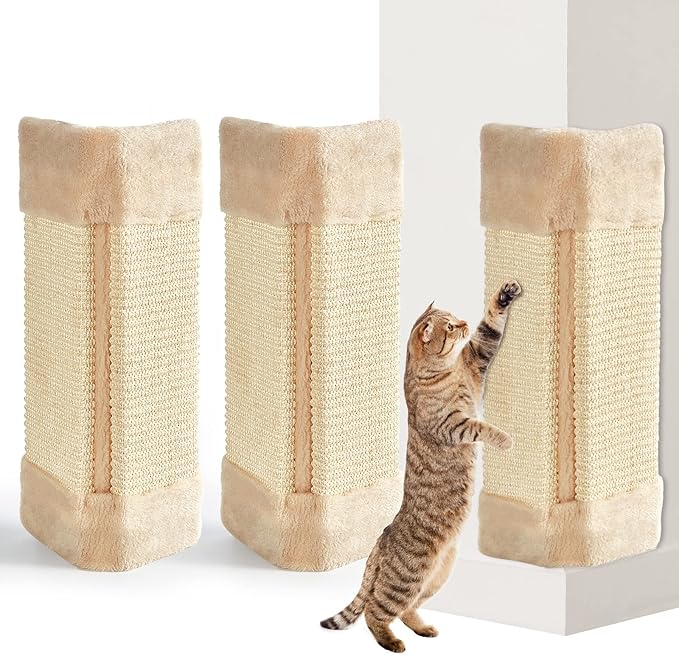Taiyin 3 Pack Cat Scratcher Corner Pad, Wall-Mounted Sisal Cat Scratch Pad, Vertical Anti-Scratch Protector for Door & Couch, 16 x 9 Inches, Includes Wall Fixings