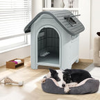 DWVO 34.3'' Plastic Foldable Dog House for Small and Medium Dogs, Waterproof Folding Pet House with Adjustable Top Window and Elevated Base (34.3''L x 28.3''W x 29.5''H)
