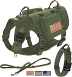 Forestpaw Tactical Dog Harness for Large Dogs,Tactical Dog Collar with Bungee Leash Set,No Pull Military Dog Harness for Walking Training,Adjustable for Medium Large Dogs,Green,Chest 21.5-45"
