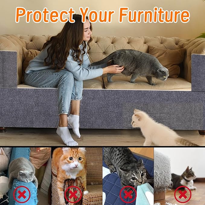 Cat Scratching Mat, Self-Adhesive Cat Scratching Carpet, Trimmable at Scratch Furniture Protector for Cat Tree Shelves, Cat Scratching Post Couch Protector (2PCS, 100 * 40CM, Grey)