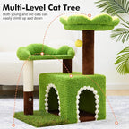 Flower Cat Tree with Cat Condo for Indoor Cats, 29" Cat Tower with Sisal Scratching Post and Top Perch, 3-in-1 Multi-Level Cat Tower for Small Cats and Kittens