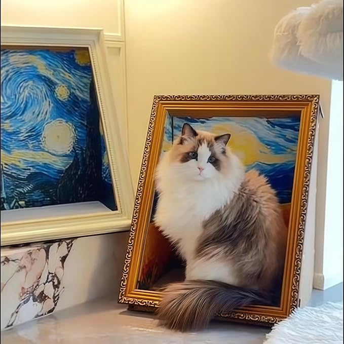 Oil Painting Cat House with Scratcher,Cat Bed Art Picture Frame Scratching Board Playing Tent Box, Assemble Kitty Couch Cave Condo Creative Pets Furniture - Kitty Living in Famous Painting (Field)